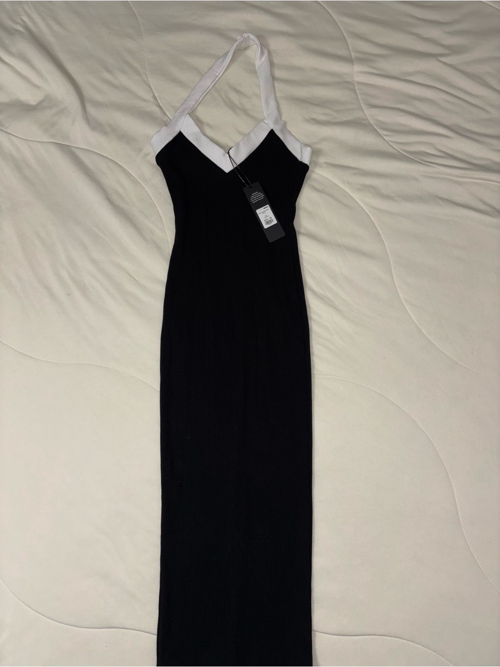Fashion Nova Black & White Halter Neck Maxi Dress